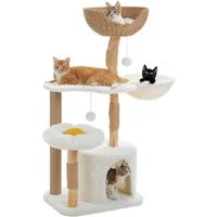 PETEPELA Kratzbaum 120 cm Moderner Kratzbaum für große Katzen Holz beige, natur Sisal und Holz