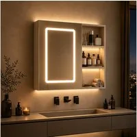 Simurq Badezimmerspiegelschrank Badspiegelschrank 60 cm, 3 Lichtfarben, Antibeschlag (Einzelartikel, 1-teilig) 3 Lichtfarben, Antibeschlag, offenes Regal