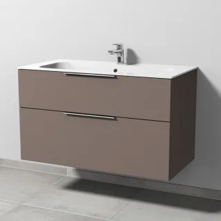 Sanipa 3way Keramik-Set Finion Keramik-Waschtisch und Unterbau mit 2 Auszügen, Taupe-Matt UP4011T