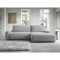 Goldstoff Ecksofa mit Schlaffunktion und Bettkasten, Cord Sofa - Modernes Schlafsofa, L-Form Schlafsofa mit Schlaffunktion und Bettkasten, moderner Cordstoff 2 Teile, pflegeleichtes Cordsofa mit Schlaffunktion in hellgrau
