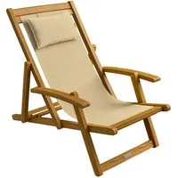 Casaria Gartenliege Beige, 160kg Belastbar Armlehne Nackenkissen Klappbar Verstellbar