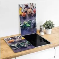 Haushalt International Herd-Abdeckplatte Herdabdeckung, (2 tlg., hygienische Oberfläche - hitzebeständig), Motivauswahl, aus spezialgehärtetem Sicherheitsglas