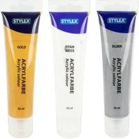 Stylex Handabdruck-Set 3 x Stylex Acrylfarbe gold, weiß, silber 83ml, Spar-Set