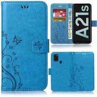 Numerva Handyhülle Bookstyle Flower Handytasche Schutzhülle für Samsung Galaxy A21s, Klapphülle Flip Cover mit Blumenmuster