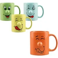 Annastore Tasse 4-tlg. Set Lustige Tassen mit Gesicht - Kaffeetassen - Kaffeebecher, Tassen für Kinder - Wizige Tassen mit Gesicht