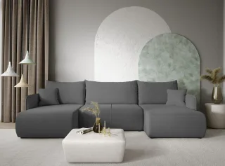 Wohnlandschaft Sofa mit Schlaffunktion CALGARY Stoff Curio Dunkelgrau