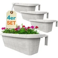 GarPet Balkonkasten 4er Set Blumen Kasten Balkon Geländer Wasserspeicher Rattan Weiß 60 cm