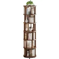 AQIMUELE Bücherregal Drehregal Eckregal aus Massivholz auf Rädern, 6 Etagen, 360° drehbar, 1-tlg., Rundes Kinder-Bücherregal für kleine Räume und Ecken