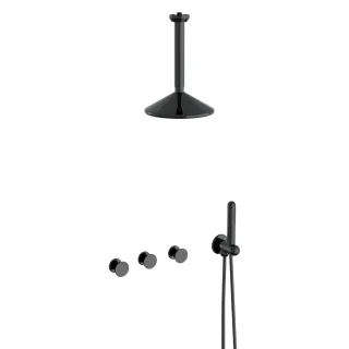VitrA Liquid Duschsystem mit Duschkopf und Handbrause Wand-/Deckenmontage Schwarz Hochglanz,A4277739 A4277739