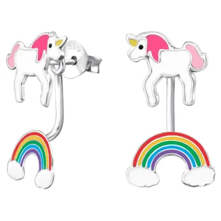 Regenbogen-Einhorn Ohrringe aus 925 Silber