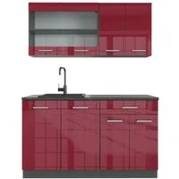 Vicco Küchenzeile R-Line, Rot Hochglanz/Anthrazit/Anthrazit, 140 cm ohne Arbeitsplatte