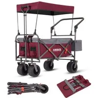 Arebos Bollerwagen faltbar mit Dach Handwagen 100 kg, wasser- & schmutzresistent (Rot/Grau), wasser- & schmutzresistent