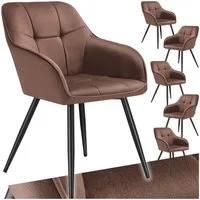 tectake Esszimmerstuhl Polstersessel gepolstert, in Samtoptik, gesteppt, 58 x 62 x 82 cm (Küchenstuhl Marilyn in braun/schwarz, 6 St), durchgehende Lehne, Stahlbeine, bodenschonend, Belastbarkeit 120 kg