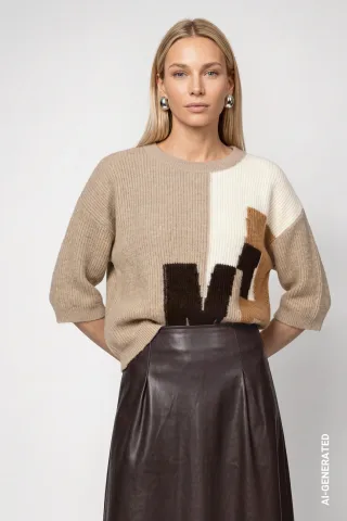 monari - Strickpullover mit Intarsie-Design cappuccino - Gr. - 36