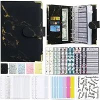 TUWENA Aktenordner A6 Budget Binder Set, Budget Planner mit Geldumschläge und Budgetbogen, Marmor Korn Notizbuch Buch PULeder Handbuch Lose Blatt Ordner Handbuch