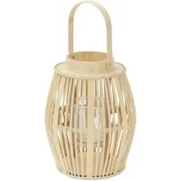 ECD Germany Kerzenlaterne Boho Bambus Laterne Windlicht Holzfarbe Gartenlaterne Kerzenhalter, Deko Laterne H:44 cm mit Henkel & Glaseinsatz für Terrasse Wohnzimmer