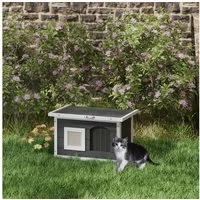 PawHut Tierhöhle Katzenhaus aus Holz Katzenhöhle mit Kratzmatte, Türklappe, für Indoor, Outdoor, 61 x 45 x 36,5 cm, Grau