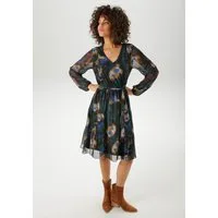 Aniston CASUAL Tunikakleid (mit abnehmbarem Bindeband) mit grafischen Batik-Blüten bedruckt