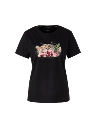 Marc Cain Collections - T-Shirt mit Leo-Print und floralen Details black - Gr. - 36