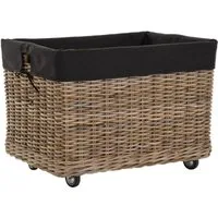 Krines Home Kaminholzkorb Großer Rollkorb Holzwagen Natur Rattan Korb Rollwagen Holzkorb, mit Griffen, mit Rollen, mit Inlett, Kamin Allzweck-Korb (Rechteckig)