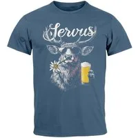 Neverless Print-Shirt Herren T-Shirt Hirsch Tracht Modern Lustig Volksfest Bayern Servus mit Print