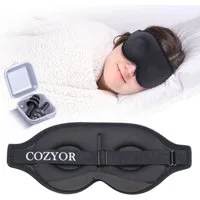 Cozyor Schlafmaske 100% Blackout-Effekt 3D Augenmaske mit ergonomischem Design, Reiseset klein & kompakt anthrazit dunkelgrau, Schlafmaske mit wiederverwendbaren Ohrstöpseln, extra Polsterung und variable Passform