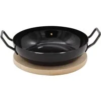 Krüger Grillpfanne, Emaille (1-tlg), Ø 24 cm, inkl. Holzteller, Induktion