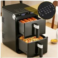 Nettlife Heißluftfritteuse 2 Kammern unabhängig steuerbar 11L XXL Airfryer Doppelzonen Technologie13-in-1, 2800 W, Automatische Abschaltung Dual Zone Temperatursteuerung Timer
