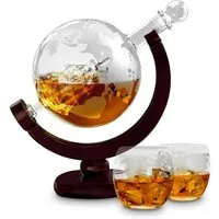 Mikamax Dekanter Weltkugel Whiskey Dekanter mit zwei Gläsern