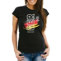 MoonWorks Print-Shirt Damen Fan-Shirt Deutschland WM 2018 Fußball Weltmeisterschaft Trikot Flagge T-Shirt Fußball-Shirt Deutschland-Shirt Fan-Trikot Deutschland-Trikot Moonworks® mit Print