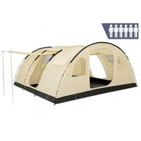 CampFeuer Tunnelzelt Zelt Caza für 6 Personen, Beige/Sand, XXL Tunnelzelt mit Vorraum, 5000, Personen: 6