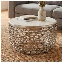 FINEBUY Couchtisch FB77384 Sofatisch Marmor Wohnzimmertisch 60cm rund Silber Handmade (Elegantes Design mit edlem Naturstein), Stilvoller Mittelpunkt im Wohnzimmer