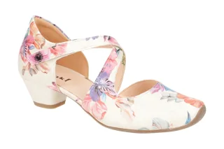 Think 3-000209-9000 AIDA Damen Riemchen Pumps ivory Echtleder Blumenmuster