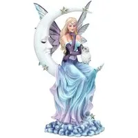 Figuren Shop GmbH Fantasy-Figur Elfenfigur - Wächterin der Träume auf Mond - Feefigur Dekoration Eule