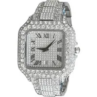 S&T Design Quarzuhr Iced Out Uhr Armbanduhr Herrenuhr Römische Ziffern, (Armbandkürzer, inkl. Lederuhrenbox), Datum, Ice, Quadratisch, Edelstahl, Diamantzirkonia, Wasserdicht 3Bar