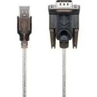 USB 2.0 Adapterkabel, USB-A Stecker > Seriell RS-232 Stecker transparent, 1,5 Meter