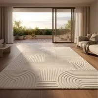 Vimoda Designteppich hoch/tief Motiv, Kurzflor Teppich Creme, Uni, Rechteckig, Höhe: 10 mm, Teppich Boho Design, Wohnzimmer, Schlafzimmer& Küche