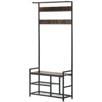 KAHOO Kleiderständer offene Garderobe, 4 Ablagen + 7 Haken, 80 x 29.5 x 180 cm, Sitzbank, Eingangsmöbel für Flur, Wohnzimmer, Schlafzimmer