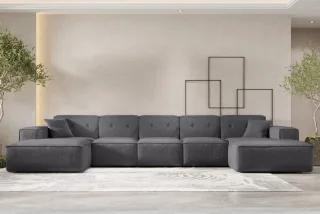 Wohnlandschaft Sofa U-Form CESINA XL in Stoff Ascot Bukla Grafit