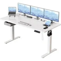 HOMALL Schreibtisch mit Memory-Funktion, höhenverstellbar, breitere Tischplatten (Tischbreite 140/160/180*80 cm, mit Schublade, ausgestattet mit USB-Ladeanschluss, bestehend aus vier Platten)