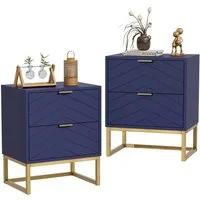 UEV Nachttisch 2er Set, Nachtkommode mit Schubladen (Nachtschrank mit 2 Schubladen für Kinderzimmer/Schlafzimmer/Wohnzimmer), kleine Beistelltisch Sofatisch mit Kippschutz