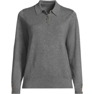 Polopullover mit goldfarbenen Knöpfen für Damen, Damen, size: regular, Grau, Polyester/Viskose/Polyester-Mischung, by Lands' End
