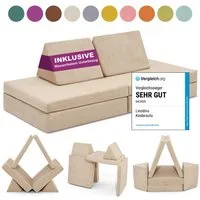 Linodino Kindersofa Spielsofa I aus Schaumstoff Bausteine I Spielcouch für Kinder, Wasserfeste Unterbezüge, Waschbare Chenille Bezüge 30°