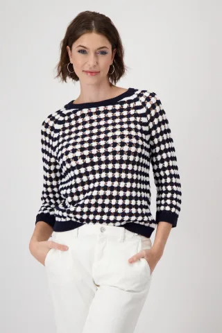 monari - Gestreifter Ajour-Pullover deep ocean ringel - Gr. - 34