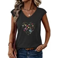 PYLIKE Tanktop Bequemes Shirt Damen Ärmellos Sommer Basic-Shirt mit Liebe Print Bequem für Freizeit und Büro,Strandurlaub