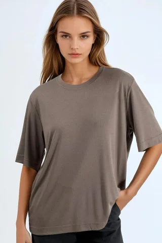 Übergroßes Rundhals-Ripp-T-Shirt