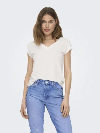 ONLY - ONLFREE S/S MOD.V-NECK TOP JRS NOOS Cloud Dancer - Gr. - XL