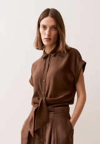 MORE & MORE - Bluse mit Knot-Detail braun - Gr. - 36