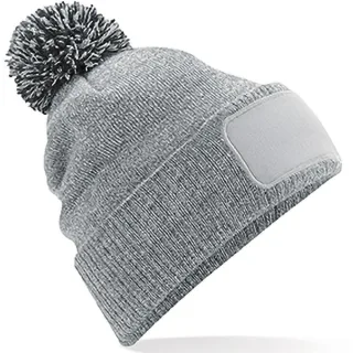 Beechfield Unisex Bommelmütze Snowstar, bedruckbar (Grau meliert/Schwarz)