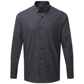 Premier Mens Maxton Checked Long-Sleeved Shirt (Stahl/Schwarz)